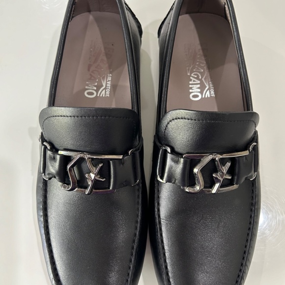 Salvatore Ferragamo Black Leather Bit-Detail Slip-On Loafers